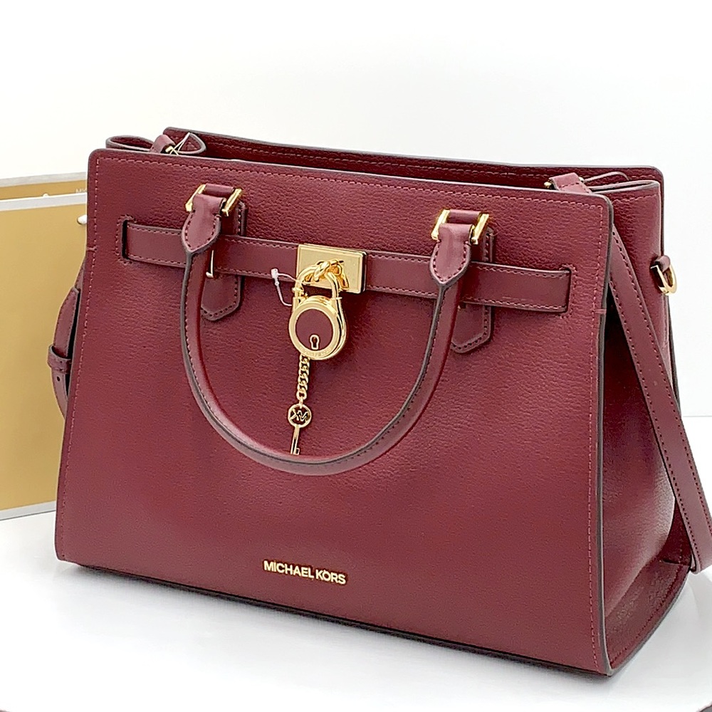 Michael Kors Hamilton Meidum Satchel Shoulder Crossbody Bag DARK CHERRY …